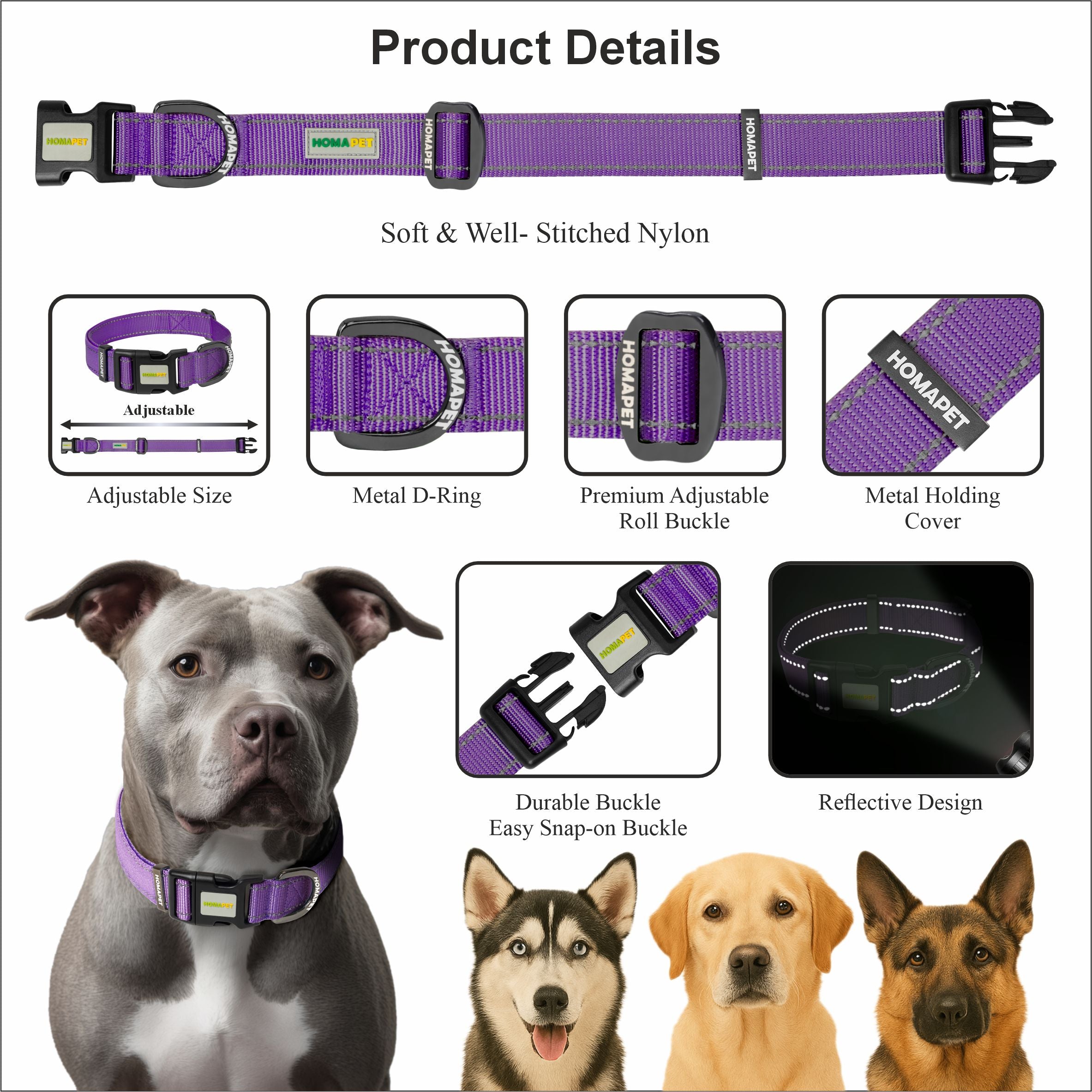 Violet Nylon Dog Collar