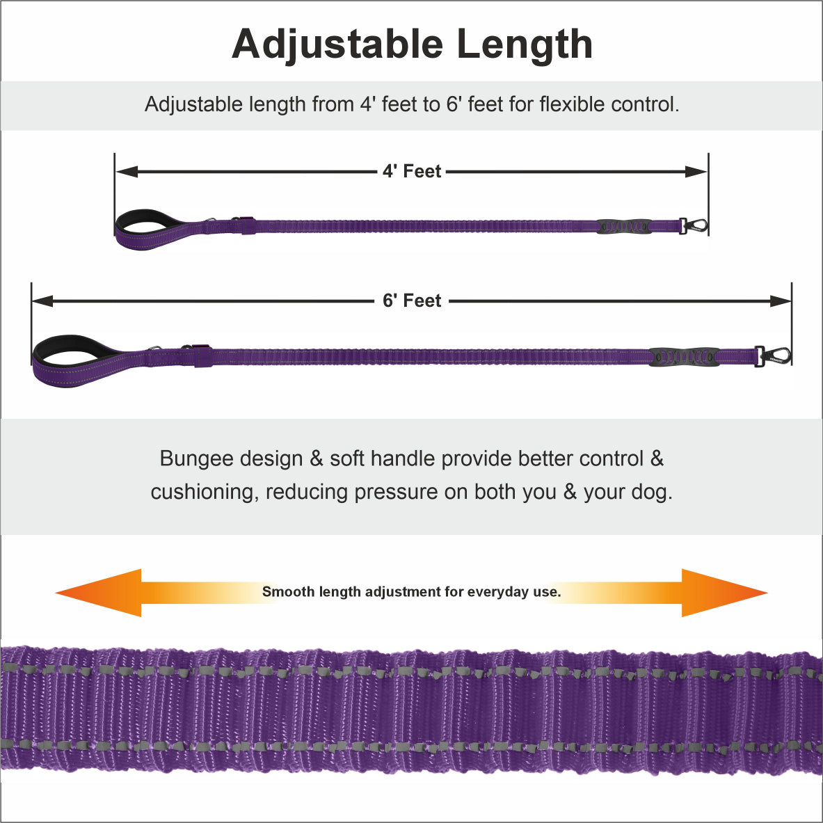 Violet Polyester Full Bungee Dog Leash