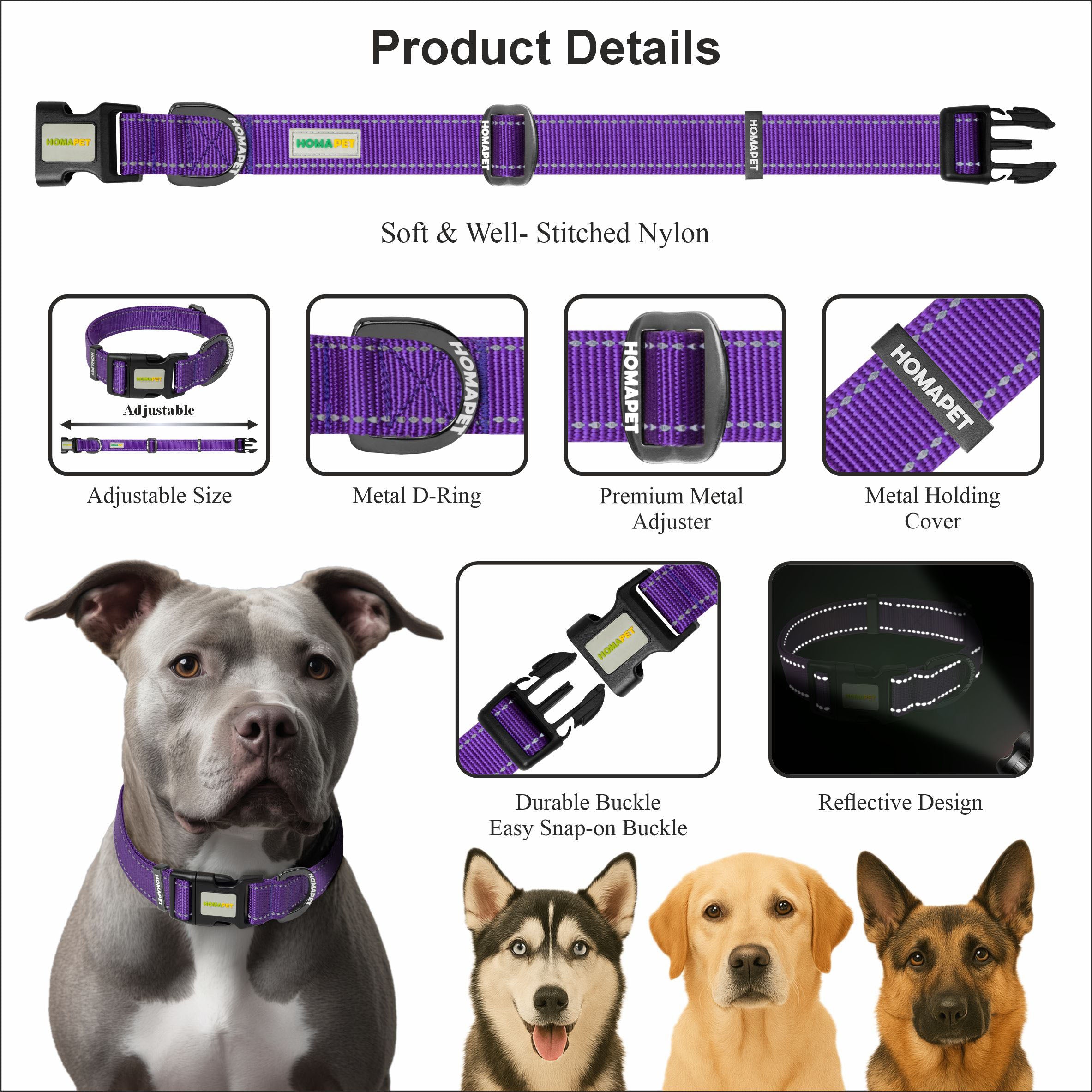 Violet Nylon Dog Collar