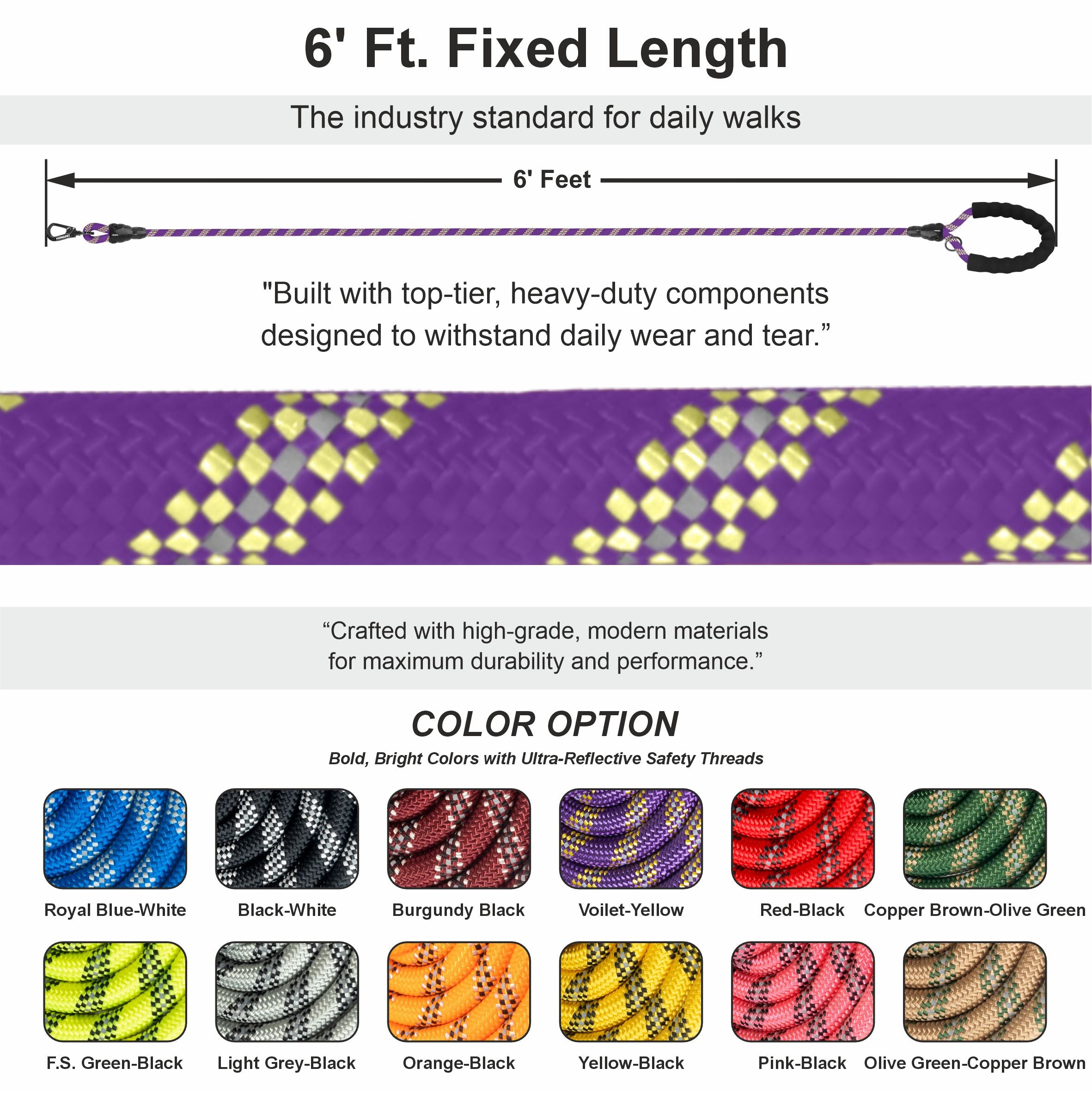 Violet - Yellow Braided Polyester Reflective Dog Rope