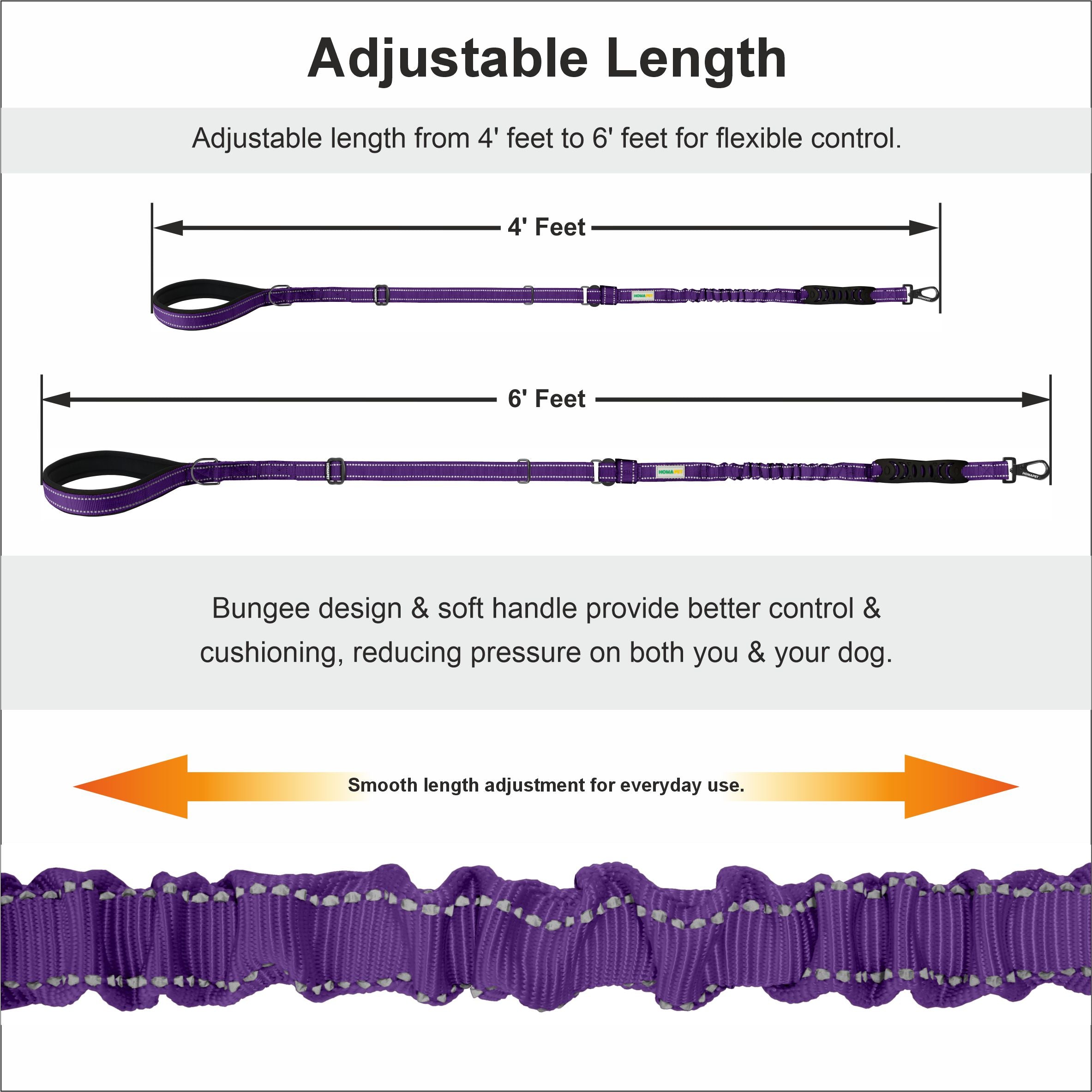 Violet Nylon Adjustable Bungee Dog Leash