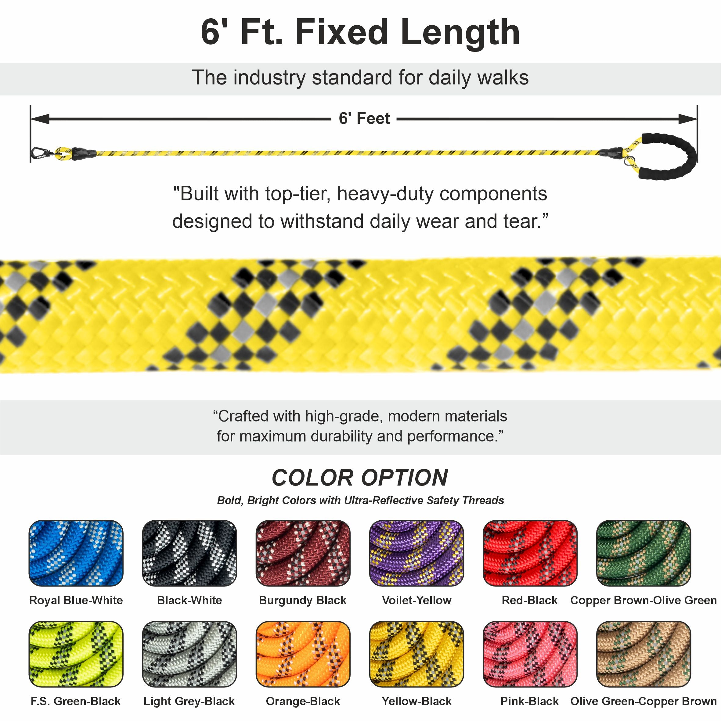 Yellow - Black Braided Polyester Reflective Dog Rope