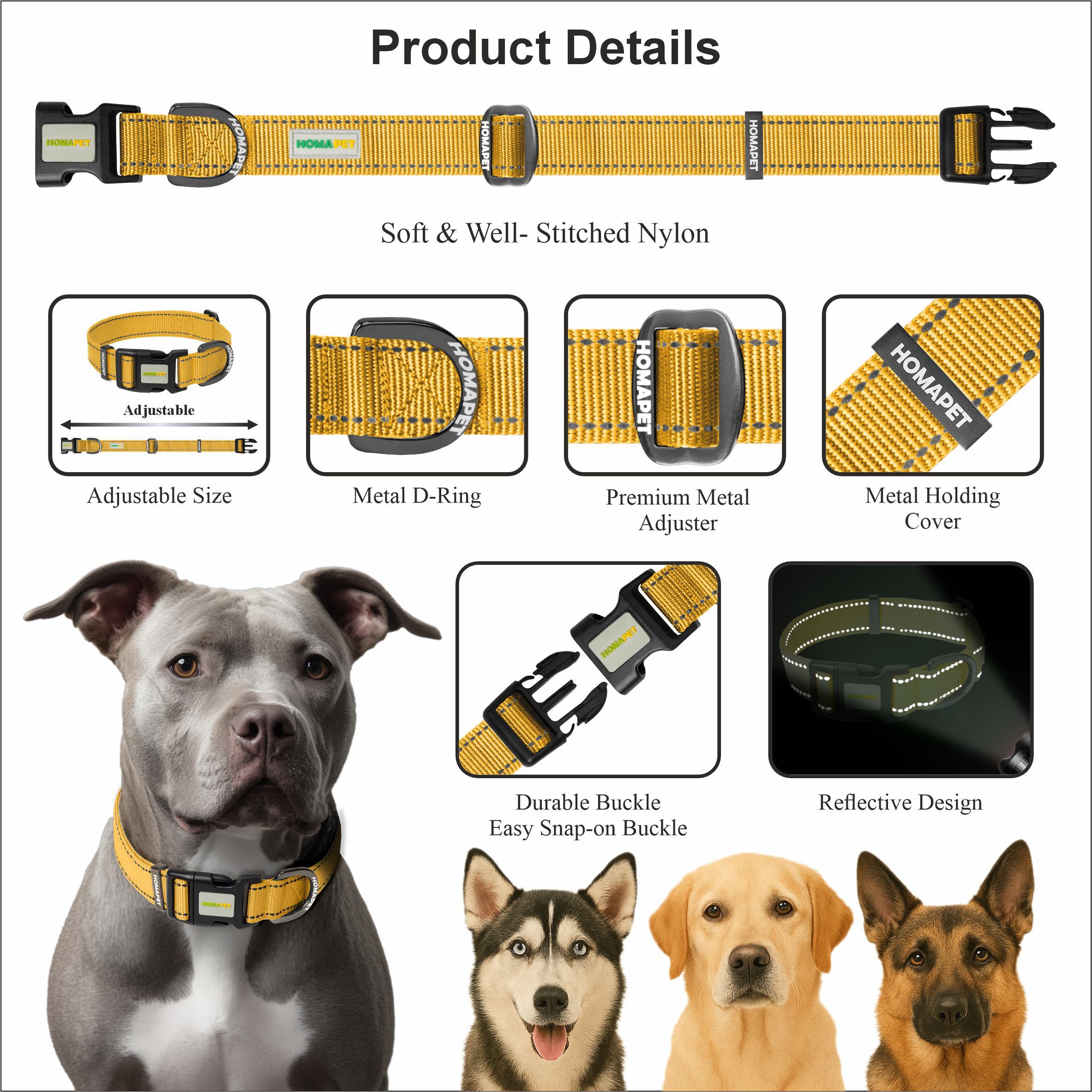 Yellow Nylon Dog Collar