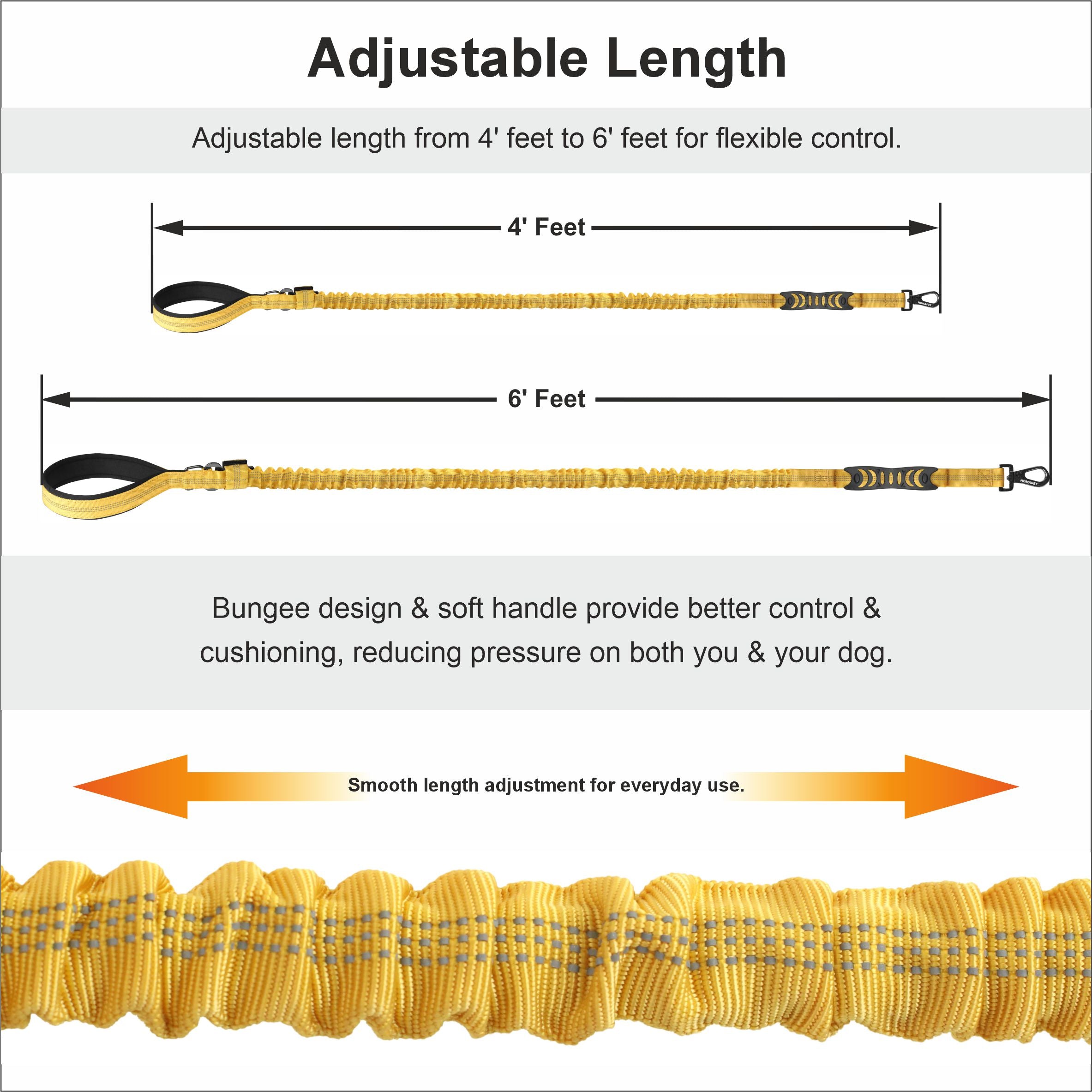 Yellow Nylon Full Bungee Dog Leash