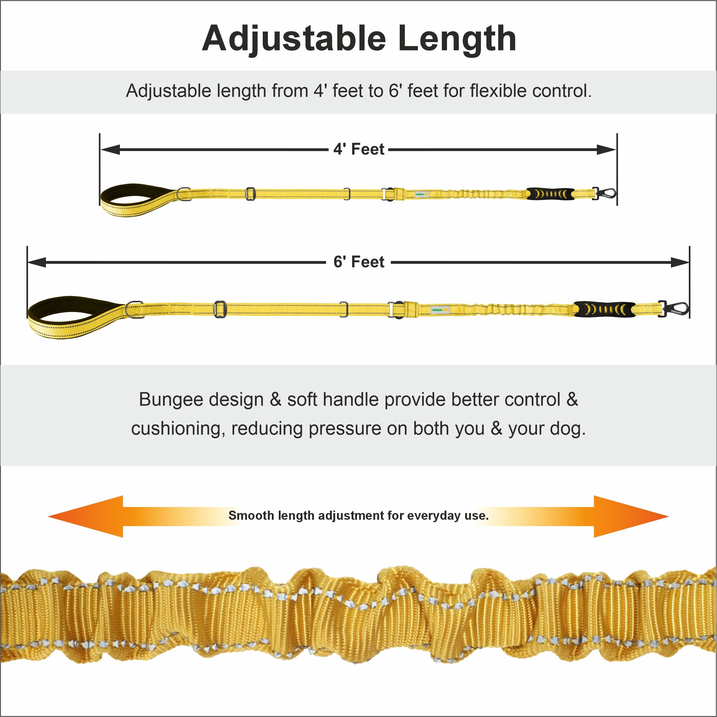 Yellow Nylon Adjustable Bungee Dog Leash