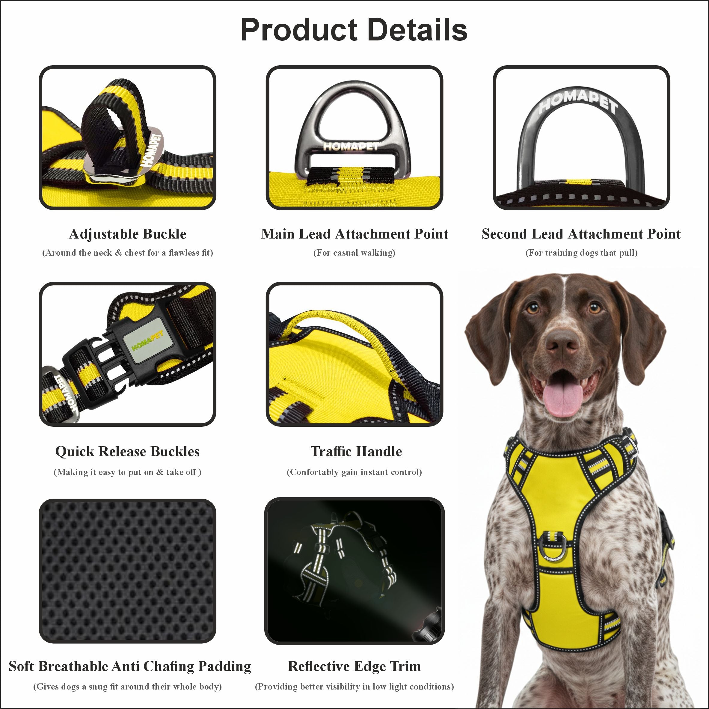 Yellow No Pull Dog Harness