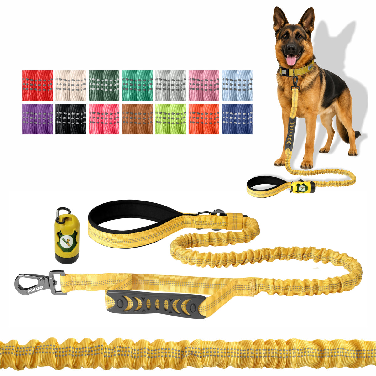 Yellow Nylon Full Bungee Dog Leash