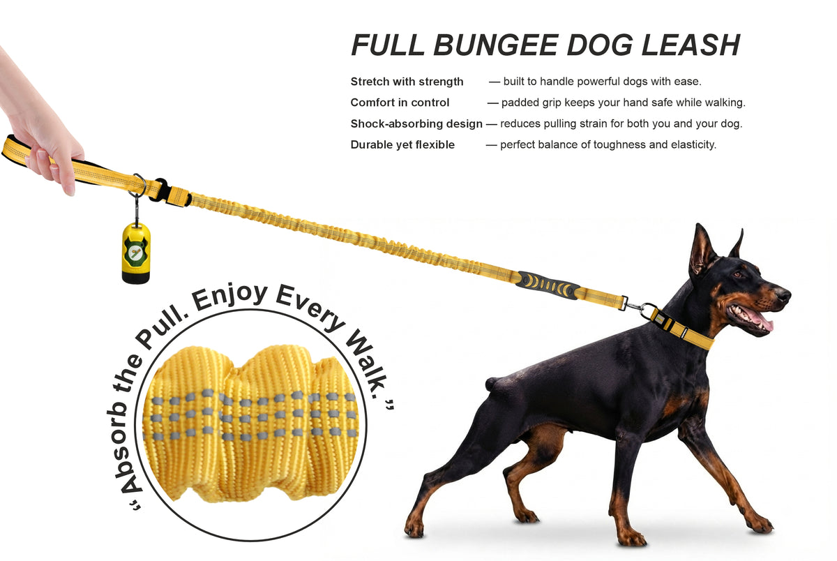 Yellow Nylon Full Bungee Dog Leash