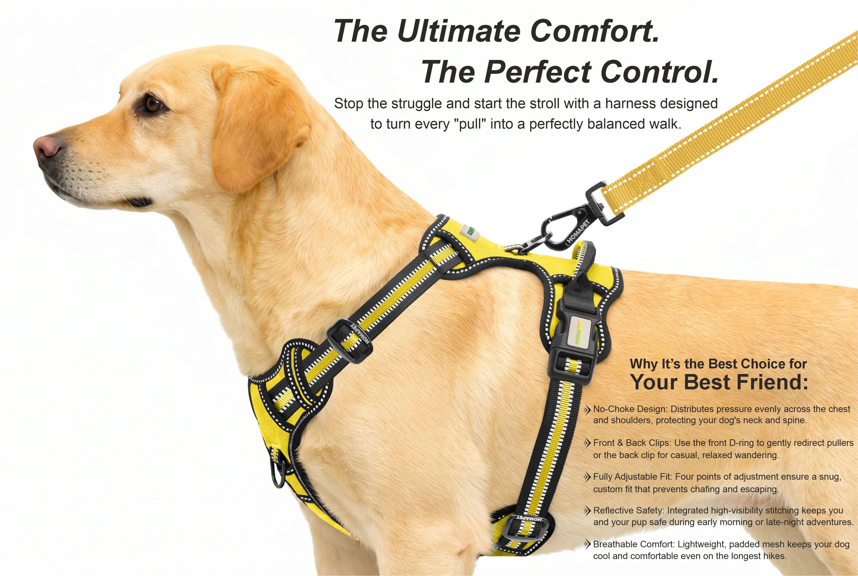 Yellow No Pull Dog Harness